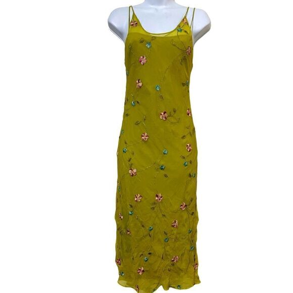 Ermanno Scervino Silk Embroidered Floral Green Midi Dress  Size 40 IT US Small - Picture 1 of 10